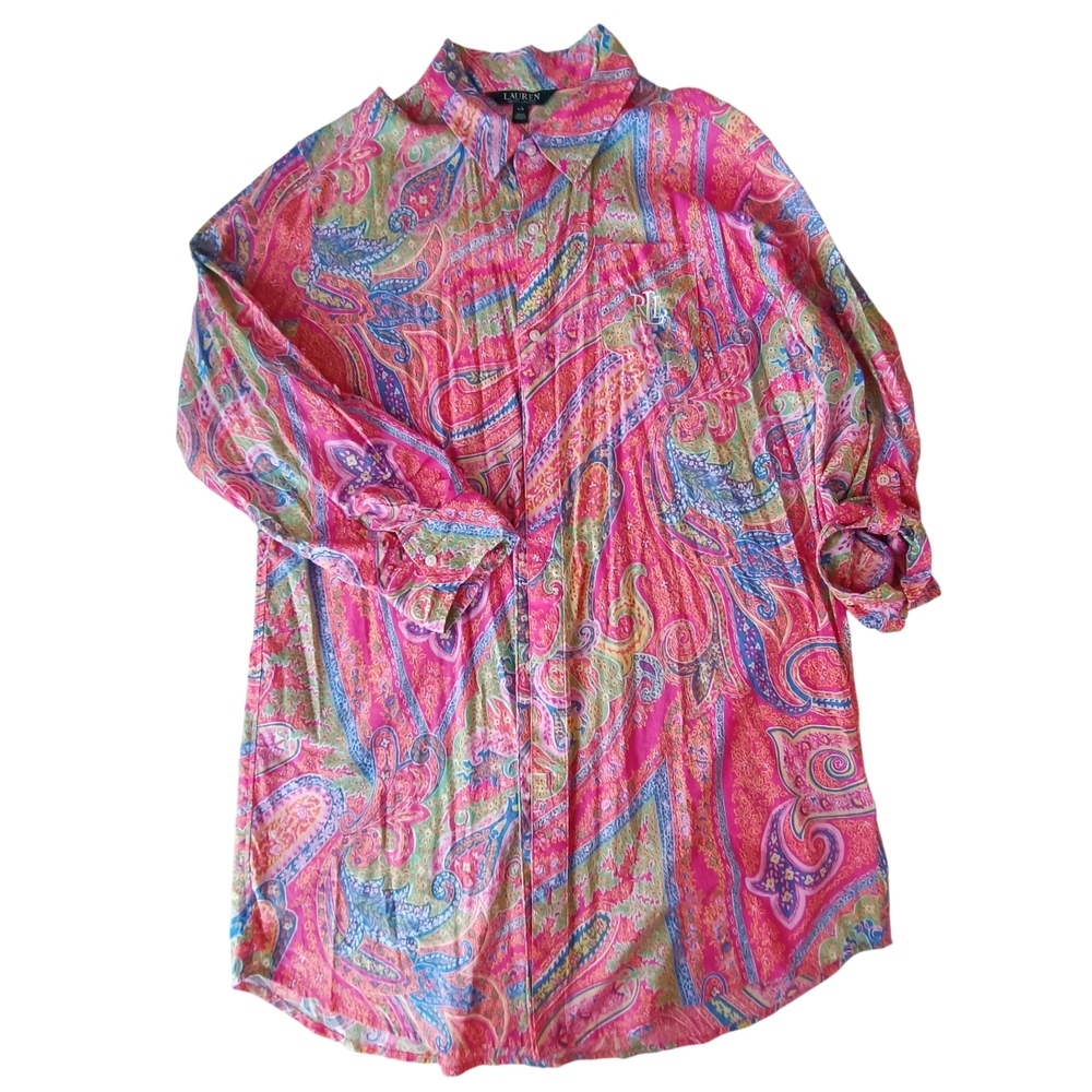 Lauren Ralph Lauren Cotton Paisley Shirt Dress – Size L